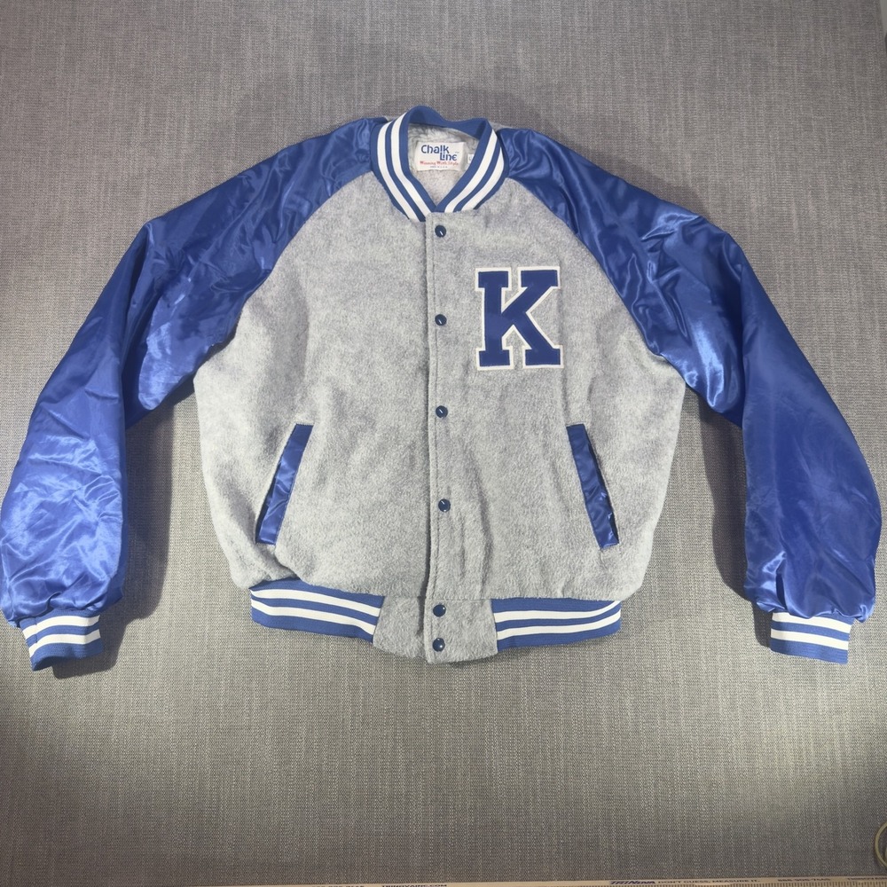 Vintage Chalk Line Jacket Mens Large Blue Gray Wool Varsity K Made USA Kentucky